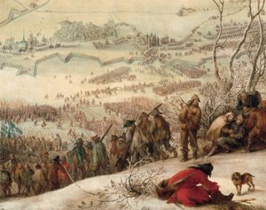 Aire ostroma a liliomon (Aire-sur-la-Lys Észak-Pas de Calais megyében) a spanyol fegyveresek által 1641-ben. Részlet. Peter Snayers (1592-1667) festménye. 1653.