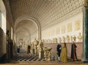 A Királyi Múzeum belső galériája a királyi palotában, Stockholm, 1796