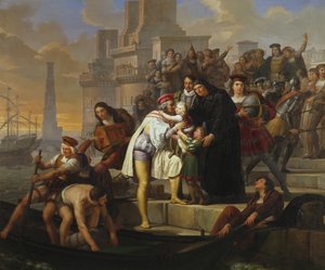 Kolumbusz Kristóf átöleli két fiát, és ajánlja őket Giovanni Perez atyának, mielőtt elhagyná Palost Amerika felfedezésére alkotó: Pelagio Palagi