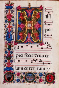 Piccolomini Könyvtár: Kóruskönyv, cod. 5.E, ff. 4v „Foliated Initial”-el, Pellegrino di Mariano.