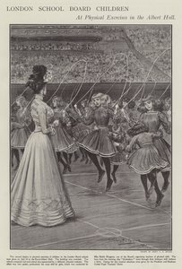 A londoni iskolaszék gyerekek fizikai gyakorlatokon az Albert Hallban (litho)