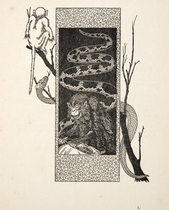 Monkey versus Snake, az Állatok száz anekdotájából, pub. 1924 alkotó: Percy J. Billingshurst