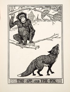 A majom és a róka, A Hundred Fables of Aesopus, pub.1903 (metszet) alkotó: Percy J. Billingshurst