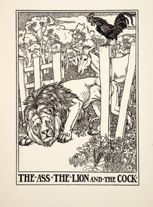 A szamár, az oroszlán és a kakas, A Hundred Fables of Aesopus, pub.1903
