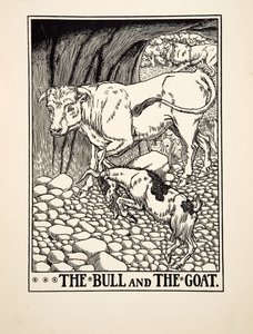 A bika és a kecske, A Hundred Fables of Aesopus, pub.1903 (metszet) alkotó: Percy J. Billingshurst