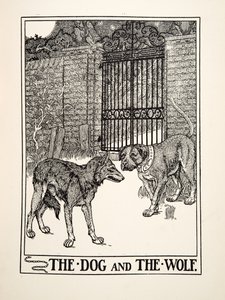 A kutya és a farkas, A Hundred Fables of Aesopus, pub.1903 (metszet) alkotó: Percy J. Billingshurst