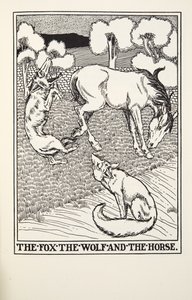 A róka, a farkas és a ló, a Fontaine Fables-ből, pub. 1905