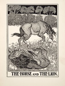 A ló és az oroszlán, A Hundred Fables of Aesopus, pub.1903