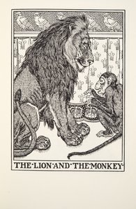 Az oroszlán és a majom, a Fontaine Fables, kocsma. 1905