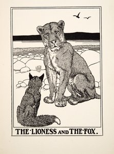 Az oroszlán és a róka, A Hundred Fables of Aesopus, pub.1903