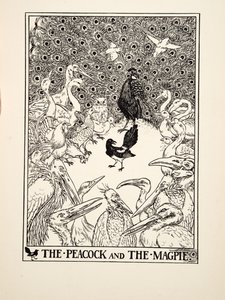 A páva és a szarka, Aiszópus száz meséjéből, pub.1903 (metszet) alkotó: Percy J. Billingshurst