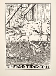 A szarvas az ökör istállójában, A Hundred Fables of Aesop, 1903 (metszet) alkotó: Percy J. Billingshurst