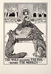A Farkas vádolja a rókát a majom előtt, a Fontaine Fables-től, pub. 1905