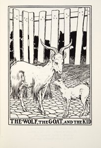 A farkas, a kecske és a kölyök, a Fontaine Fables-ből, kocsma. 1905 alkotó: Percy J. Billingshurst