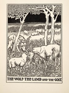 A farkas, a bárány és a kecske, Aiszópus száz meséjéből, pub.1903 (metszet) alkotó: Percy J. Billingshurst