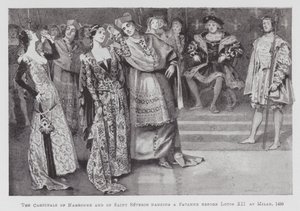 Tánc: Narbonne és Szent Severin bíborosai Pavanne-t táncolnak XII. Lajos előtt Milánóban alkotó: Percy Macquoid