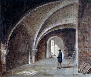 Kripta a Szent Jakab-templom alatt a falban, Wood Street Square, London City, 1855.