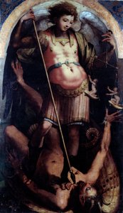 Szent Mihály, Központi panel (olaj, fa, 1535 körül) alkotó: Perino del Vaga