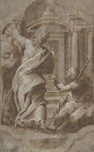 Szent Péter és János egy nyomorékot gyógyít a templom kapujában, 1501-47. alkotó: Perino del Vaga