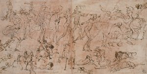 Tanulmányok harcosokról, lovasokról és oroszlánokról, 1528-33 alkotó: Perino del Vaga