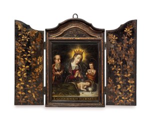 Hordozható keresztény szentély (Seigan) a portugál jezsuiták megbízásából (olaj rézre a tokban)