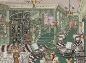 Melrose Hotel Lobby, 1880, c. 1947. alkotó: Perkins Harnly