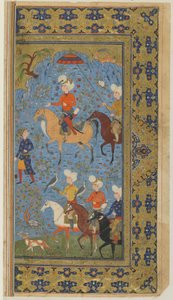 Királyi vadászat egy Shahnamából (Királyok könyve), Firdawsi, 1590-1600 körül (tinta, átlátszatlan akvarell és arany papíron) alkotó: Persian School