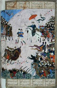 Csata Isfandiyar és Arjasp között, illusztráció a „Shahnama” (Királyok könyvéből), Abu