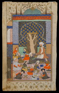 Folio egy khamszából (kvintett), Nizamitól; recto: Layla és Majnun az iskolában, Irán, Szafavida időszak, 1600-10 körül (átlátszatlan akvarell, tus és arany papíron) alkotó: Persian School
