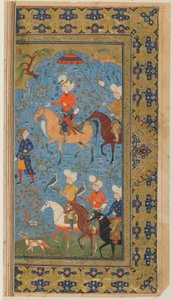 Fólió egy Shahnamából (Királyok könyve) Firdawsitól; Királyi vadászat, Irán, 1590-1600 körül (átlátszatlan akvarell, tus és arany papíron) alkotó: Persian School