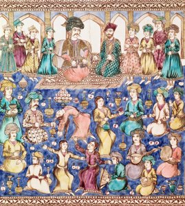 Zenészek és táncosok Nasser al-Din Shah Qajar udvarában (1831-96) (kerámia) alkotó: Persian School