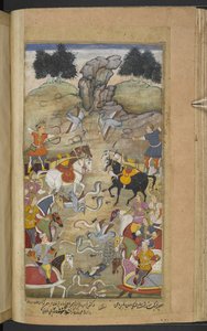 Or.12076 f.71v Csata Babruvahana, Arjuna fia és a kígyók között az alsó régiókban. (Sangha) a 