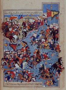 Vagy 5736 fol.122v csata Timur (1336-1405) és Tuqtamish kán között 1395-ben, a "Rawzat al-Safa"-ból Mirkhvand, Törökország alkotó: Persian School