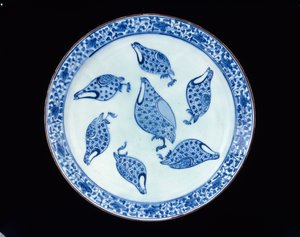 Partridge Dish, Irán, Szafavida-korszak, 18. század (máz alatti kék kőpaszta)