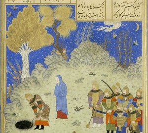 Perzsa 239 fol.180a Részlet: Rusztam kimenti B?zhant a gödörből, illusztráció a Shahnama-ból (Királyok könyve), Abul-Qasim Mansur Firdawsi (kb. 934-kb. 1020), 1444 alkotó: Persian School