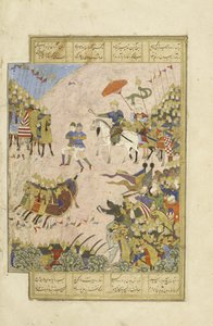 Perzsa 239 fol.269b Gusht?sp csatában Asj?sp-vel Balkhnál, illusztráció a Shahnama-ból (Királyok könyve), Abul-Qasim Mansur Firdawsi (kb. 934-kb. 1020), 1444 alkotó: Persian School