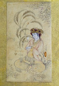 Perzsa művészet: ""fiatal férfi visszatér egy fűz alá"" Anonymous gouache, 17. századi Párizs, Louvre Múzeum alkotó: Persian School