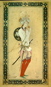 Haroun al-Rashid (Harun al-Rashid vagy al-Rashid (al-Rashid) vagy ar Rashid (ar-Rashid) vagy el Rashid (el-Rashid) vagy el Raschid (el-Rashid) vagy al-Rashid (al-Rashid) portréja , Abassid kalifa (766? 809.) Perzsa miniatűr alkotó: Persian School