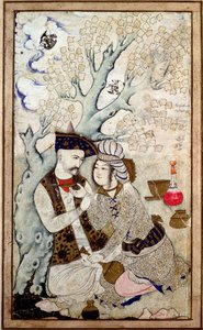 I. Abbász sah portréja egyik oldalával, aláírása: Muhammad Qasim alkotó: Persian School