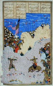 Rusztam lelövi Aszkhabuszt és lovát, illusztráció a "Shahnama"-ból (Királyok könyve), Abu
