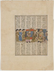 Sudaba vádat emel Siyavush ellen, Firdawsi (megh. 1020) Shahnamából (Királyok könyvéből) (átlátszatlan akvarell, tinta, arany és ezüst papíron)