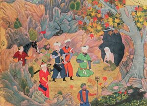 Iskandar szultán meglátogat egy remetét a nizami „Khamsa”-ból, Heratból alkotó: Persian School
