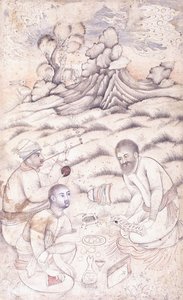 Három fiatalember egy tájban, c. 17. század közepe alkotó: Persian School