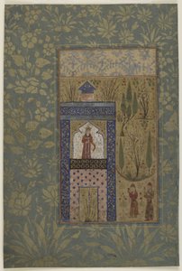 Két fiatal hercegnő előtt az ablaknál, 1417-1418 körül (átlátszatlan akvarell és arany papíron) alkotó: Persian School