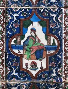 Ülő nő, festett kerámialap, perzsa civilizáció alkotó: Persian School