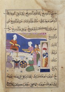 f.83v Édesség készítése Mandu szultánának, az indiai konyhaművészetről szóló kéziratból (vellum) alkotó: Persian School