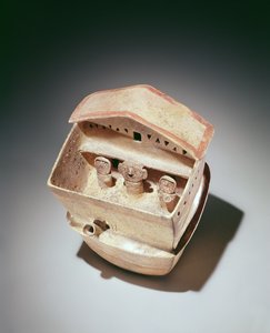 Ház lakókkal, Recuay kultúra (kerámia) alkotó: Peruvian School