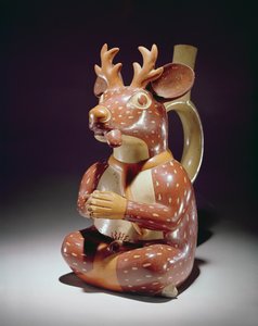 Fogságban tartott szarvasember fazekasedénye, Mochica (cserép) alkotó: Peruvian School