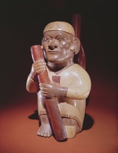 Ülő féllábú férfi, Mochica Culture (cserép) alkotó: Peruvian School