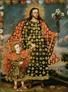 Szent József és a gyermek Krisztus, 17. század vége - 18. század eleje alkotó: Peruvian School